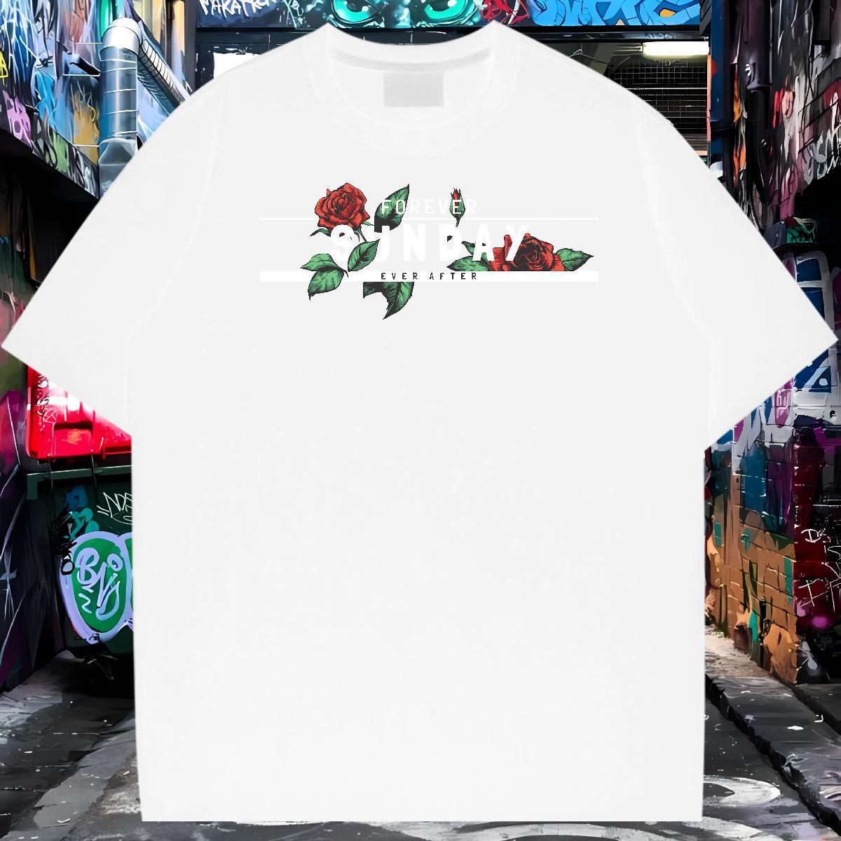 2024 DIY T-Shirts for Men 230g Cotton flower Hip Hop Street Tees Crew Neck Cool Tshirts Custom Cartoon