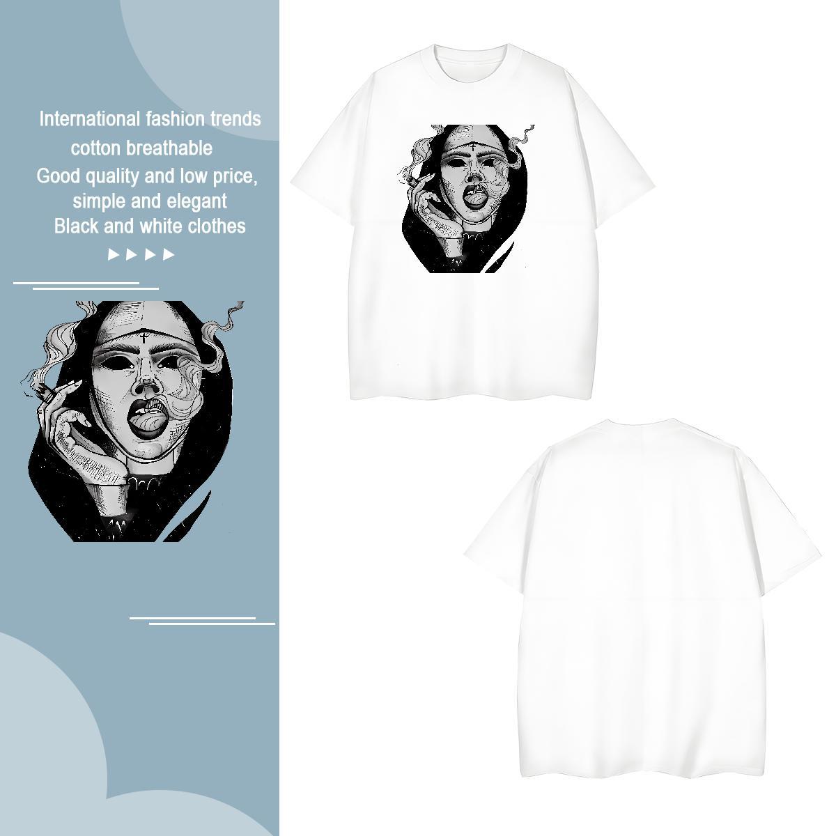 T Shirt For Man 230g Cotton nun Anime Printing Street Breathable Crew Neck Customized Print Tshirts Fashion New Cool Design Clothes