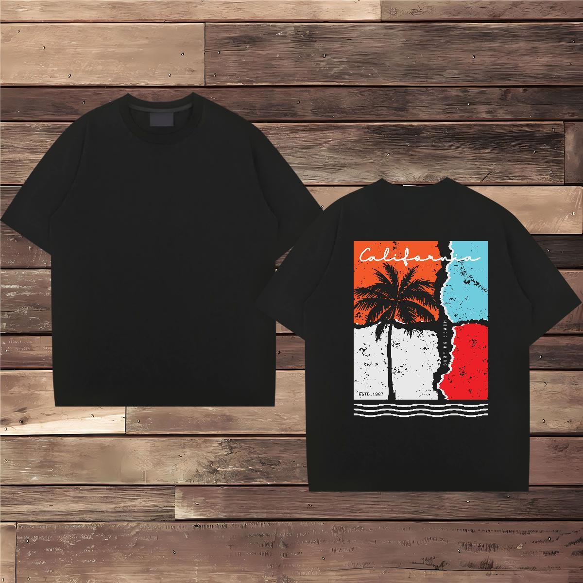 Fashion Casual Men T Shirts 230g 100% Cotton tree Casual Beach Tops Pure Cotton Classic Couples T Shirts Cartoon Print