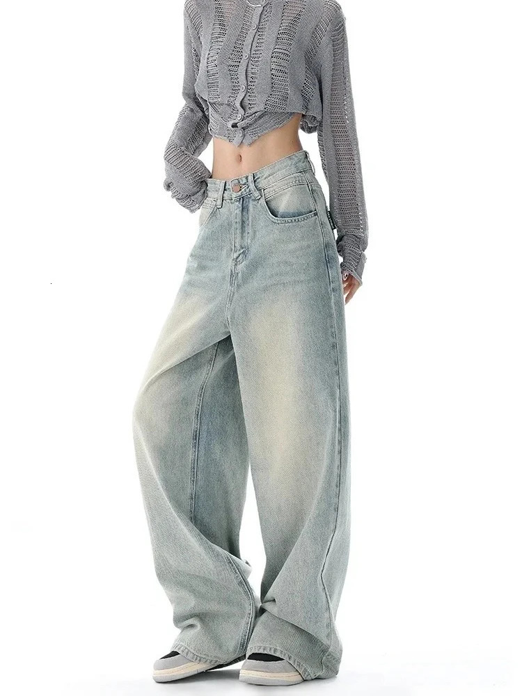 HOUZHOU Harajuku Y2K Baggy Jeans Women Streetwear Retro Fashion Autumn High Waist Pants Loose Wide Leg Denim Trousers Female 240806