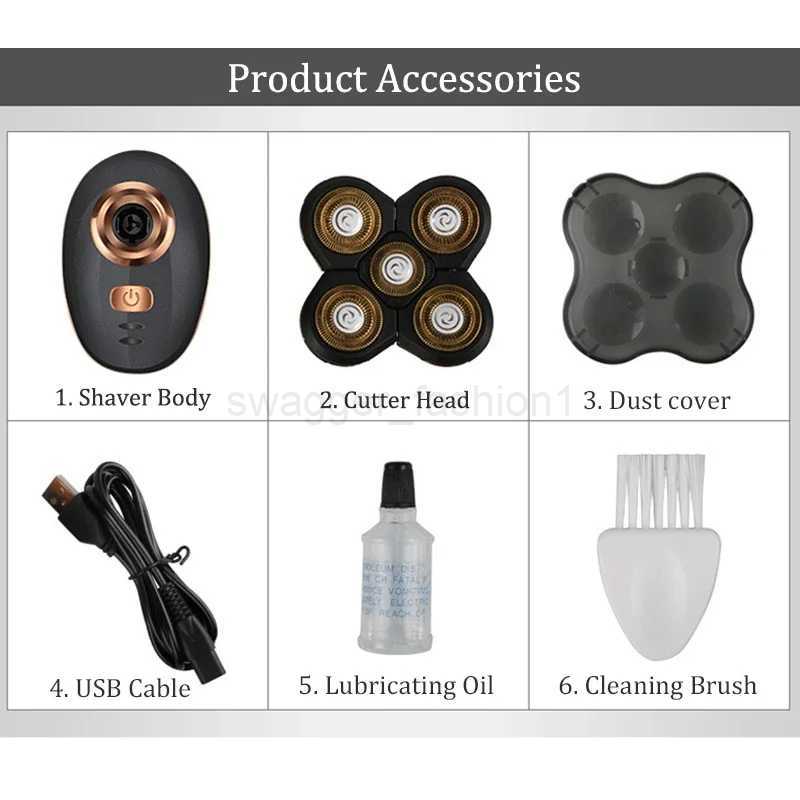 5 Heads Electric Shaver Men Head Polish Hair Trimmer USB Rechargeable Washable 4D Floating Shaving Machine Wet Dry RazorsXJ240806