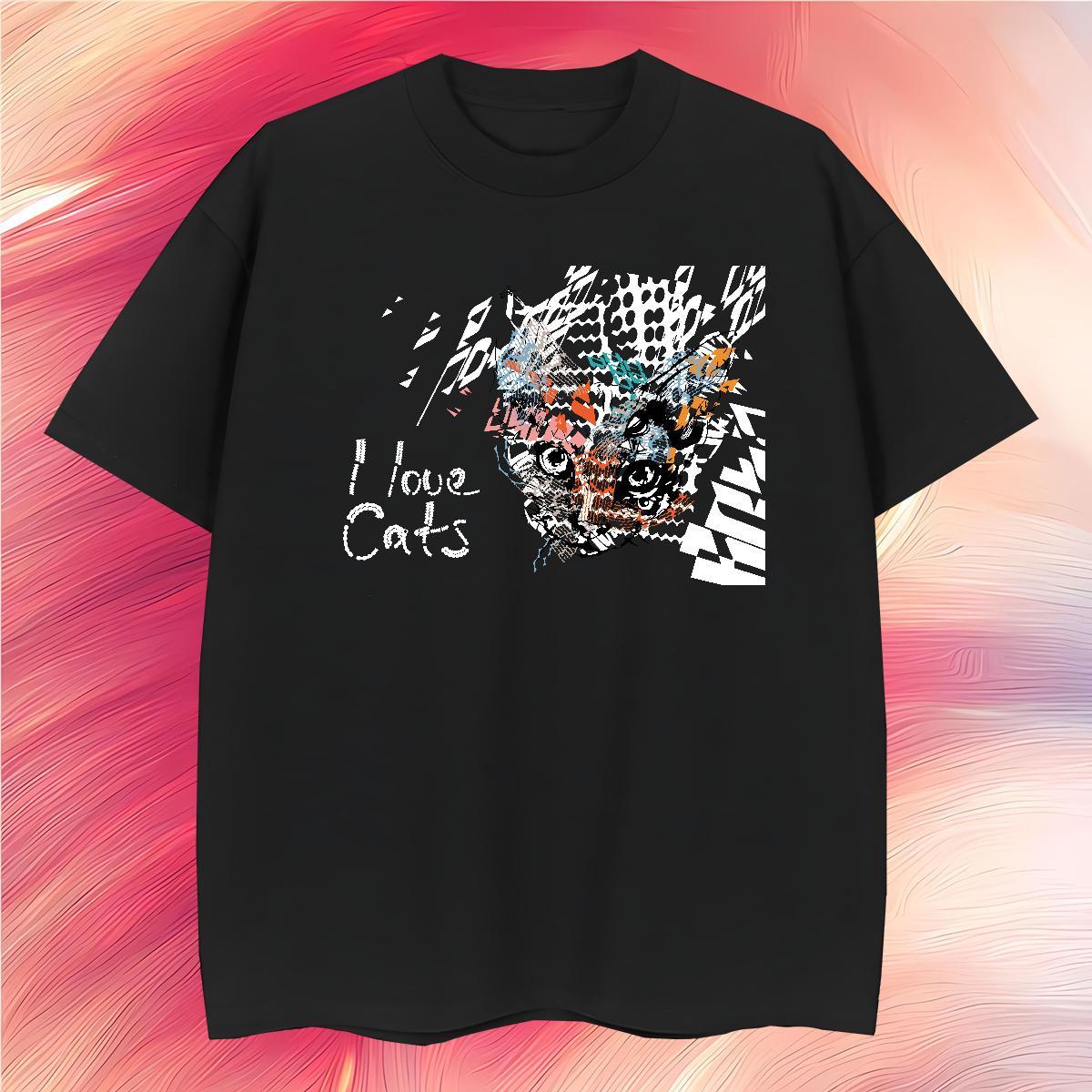 T Shirt For Man 230g Pure Cotton cat Casual Beach Round Neck Short Sleeve Graphic Mens Tshirts 2024 High Quality Tops