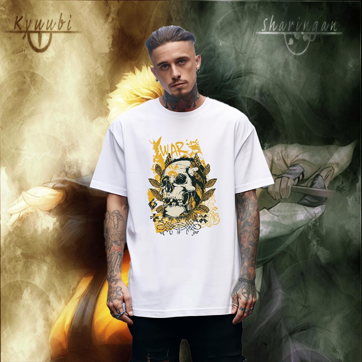 Fashion New T-Shirts for Men skull Wear 100% Cotton 230g Street Free Shipping DIY Logo Oversized Round Neck Short Sleeve Tshirts