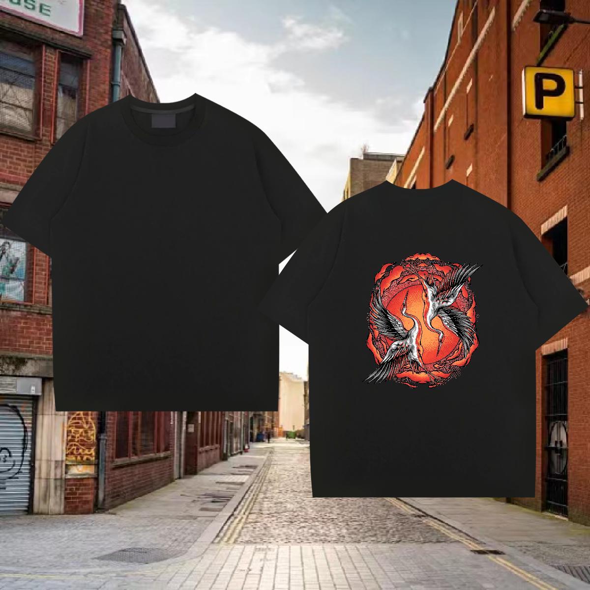 Loose Fit Tshirts 230g 100% Cotton eagle T-Shirts for Men Street Breathable Short Sleeve DIY Anime 2024 New Clothes