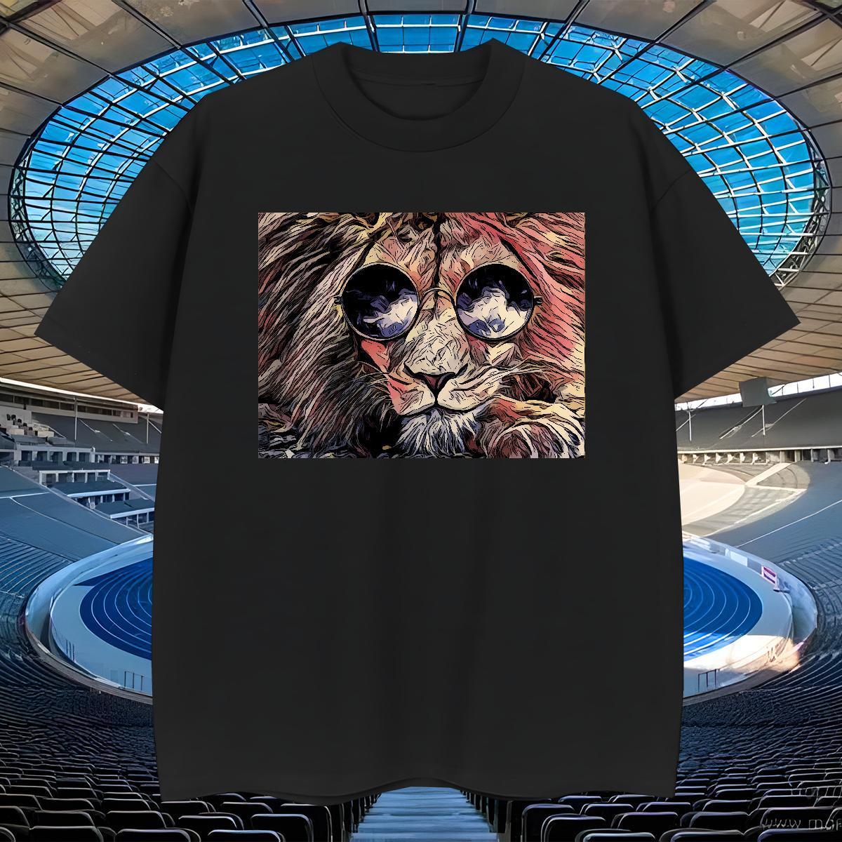 Loose Fit Men Tshirts 230g Cotton lion Men T Shirts Hip Hop Short Sleeve O-Neck Anime Free Shipping Tee Shirt