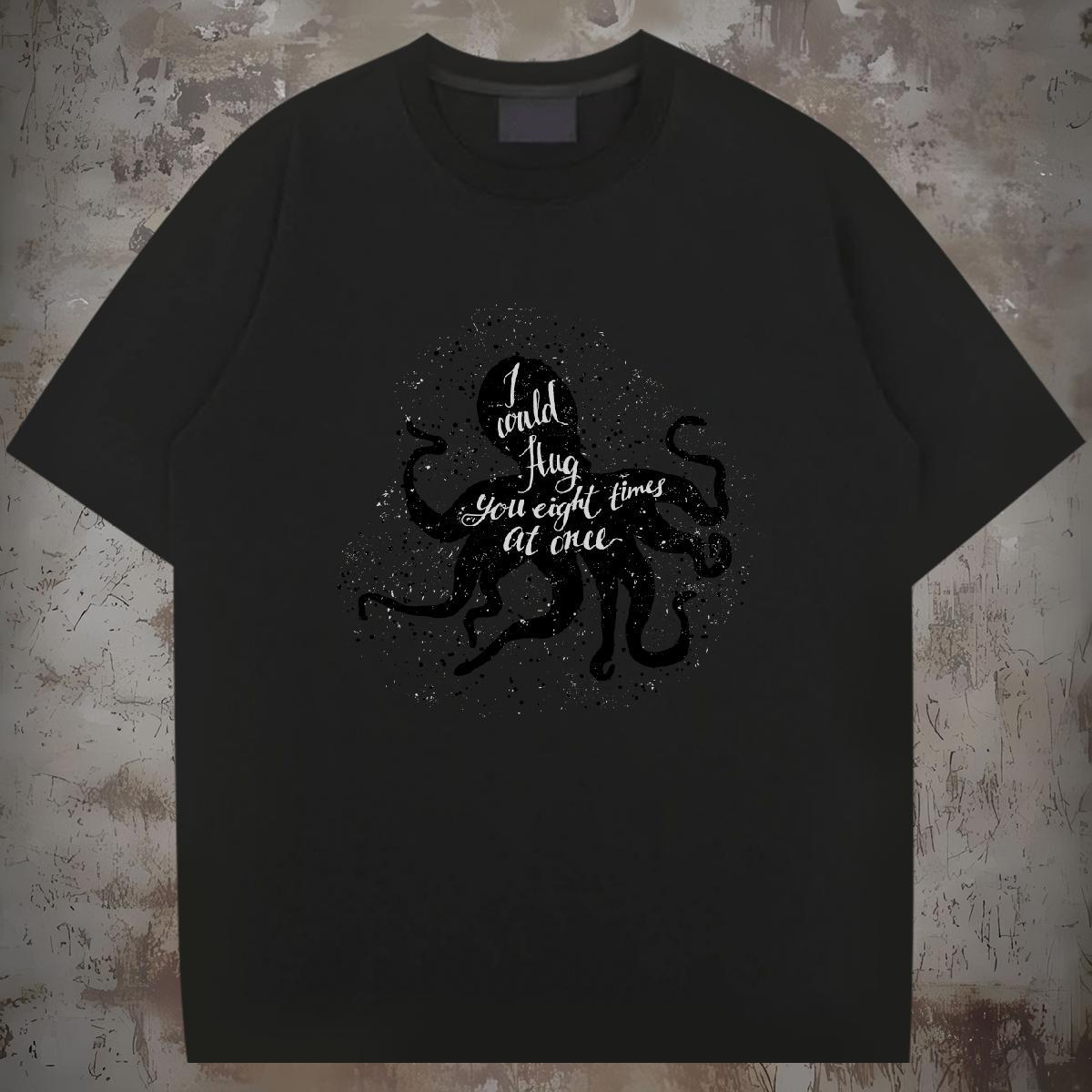 Mens T Shirts 230g Pure Cotton octopus Casual Daily Wear Crew Neck Black Oversized Couples T Shirts Designer High Quality Tees Shirts