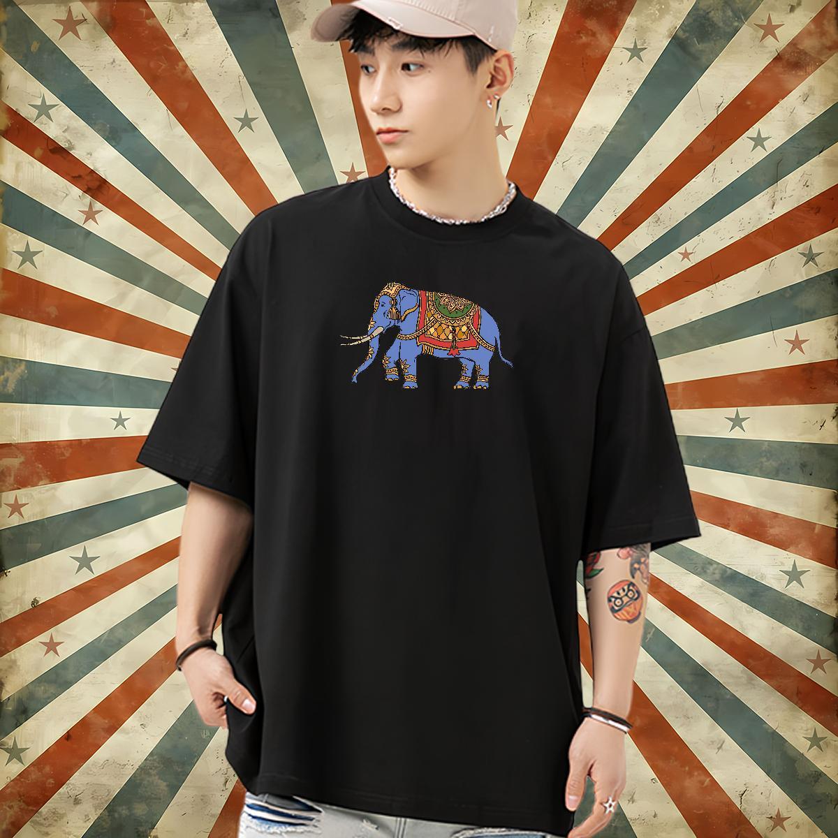 Designer Fashion Men T Shirts 100% Cotton 230g elephant Casual Tops Tees Short Sleeve O-Neck Popular Men Tshirts Plus Size Cartoon