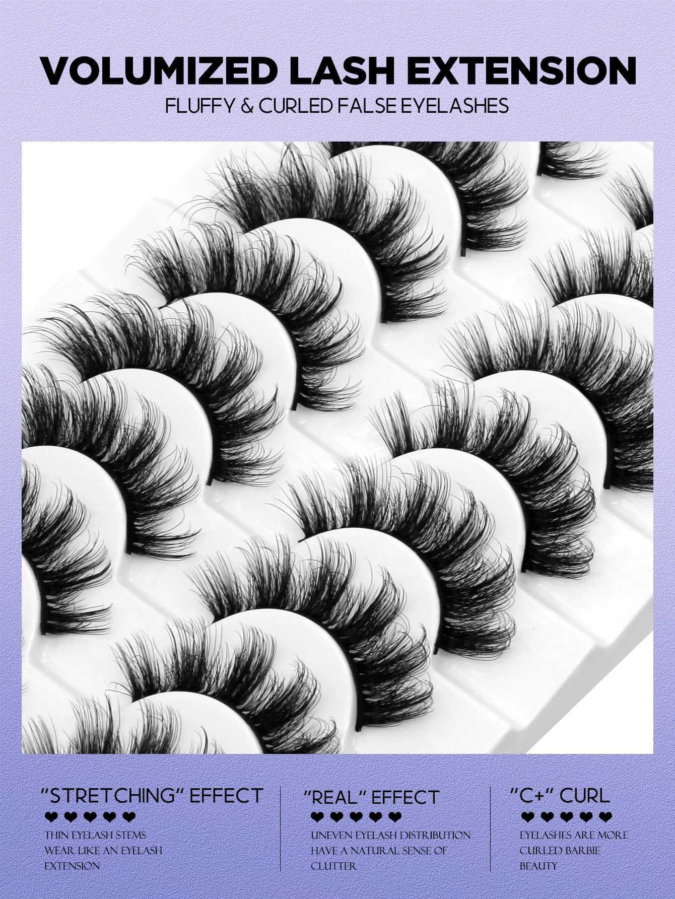 Groinneya Fluffy 3D artificial mink dramatic volume false eyelashes natural appearance soft full thickness curly Wispy eyelash extension W240803