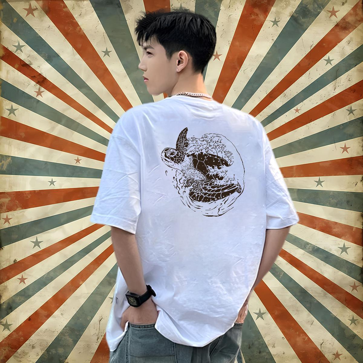 Free Shipping T-Shirts for Men 230g 100% Cotton Hip Hop Street Tees Breathable Crew Neck Loose Men Tees Plus Size Custom