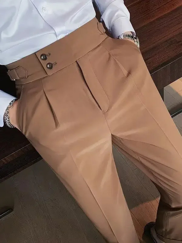 Highwaisted Slimfit Vintage Solid Color Straightleg Trousers For Men Autumn Business Casual Long Pants 240806