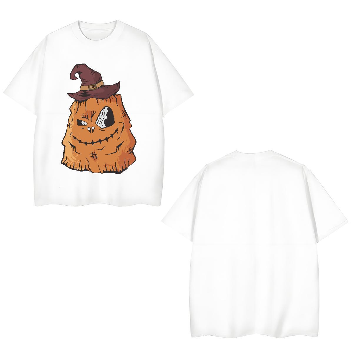Loose Couples T Shirts 230g Pure Cotton pumpkin Man T Shirts Sport Round Neck Short Sleeve Anime Print 2024 DIY Tee Shirt