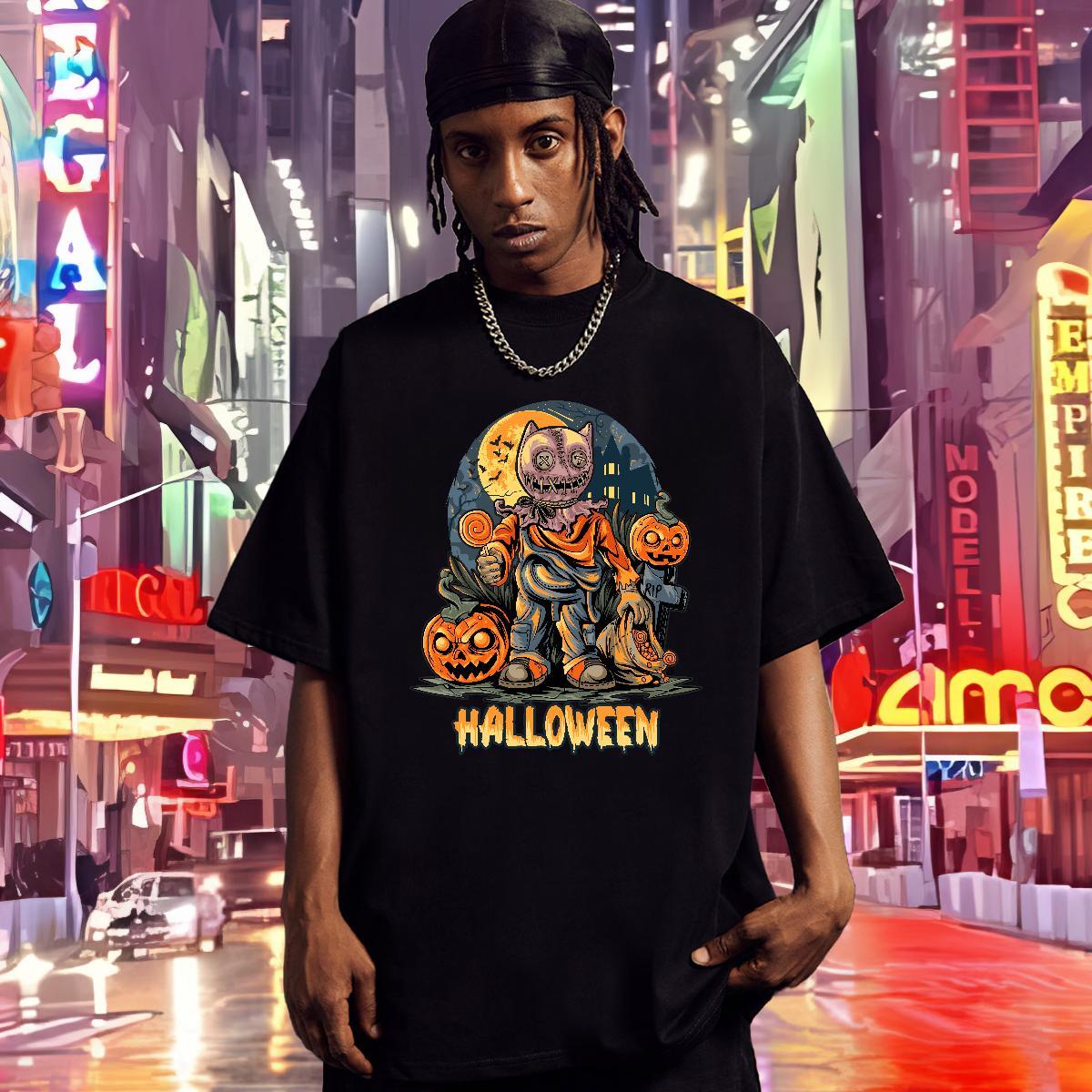 T Shirts Men 230g Pure Cotton monster Beach Breathable Short Sleeve Anime Men Tshirts New Unisex Tops