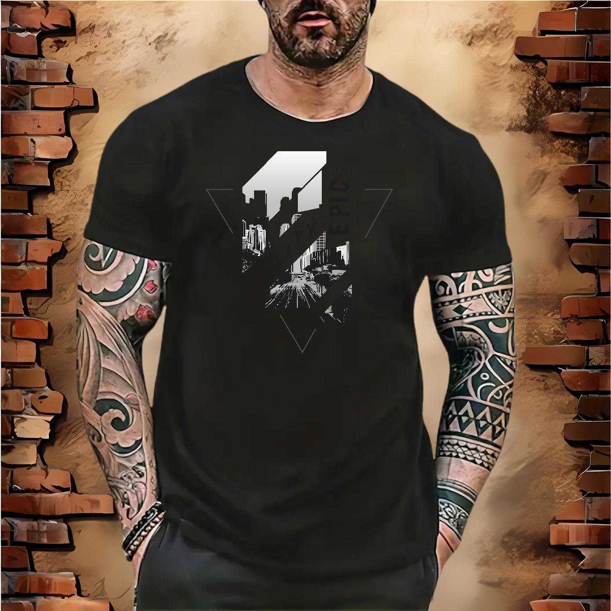 Fashion New Man T Shirts 230g Cotton Tall buildings, streets Hip Hop Tops Breathable Crew Neck High Quality Men Clothes T-Shirt Custom Cartoon