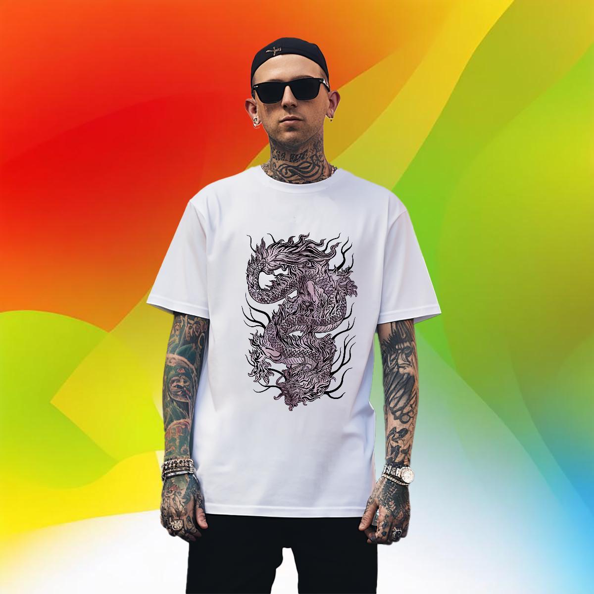 TOP Quality Men Tshirts 230g Pure Cotton Outdoor Black Purple Dragon Oversized Breathable Crew Neck 2024 Designer T shirt Top Tees