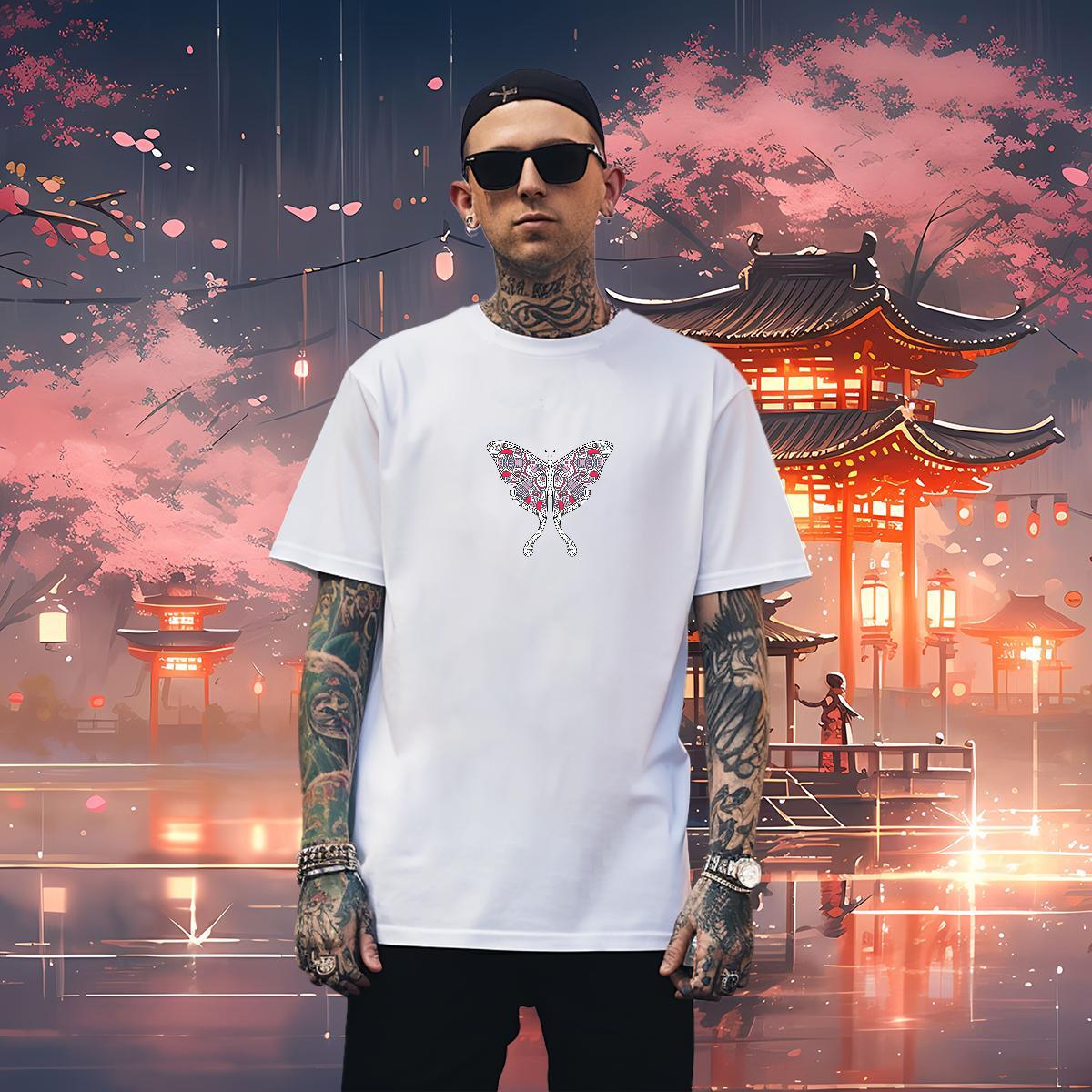 T-Shirts 230g 100% Cotton Butterfly Home Outdoor Breathable Short Sleeve Oversized 3XL 4XL Tshirts 2024 DIY TOP Quality Tops Shirt