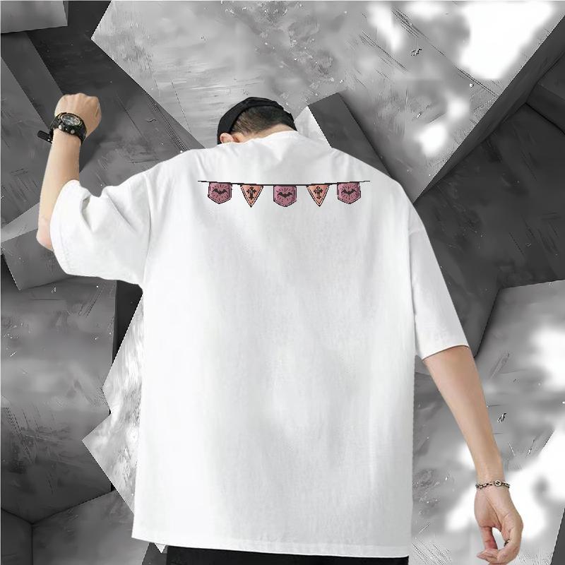 2024 New T-Shirts 230g 100% Cotton halloween Spring Summer Top Tees Short Sleeve O-Neck Loose Men Clothes T-Shirt Anime