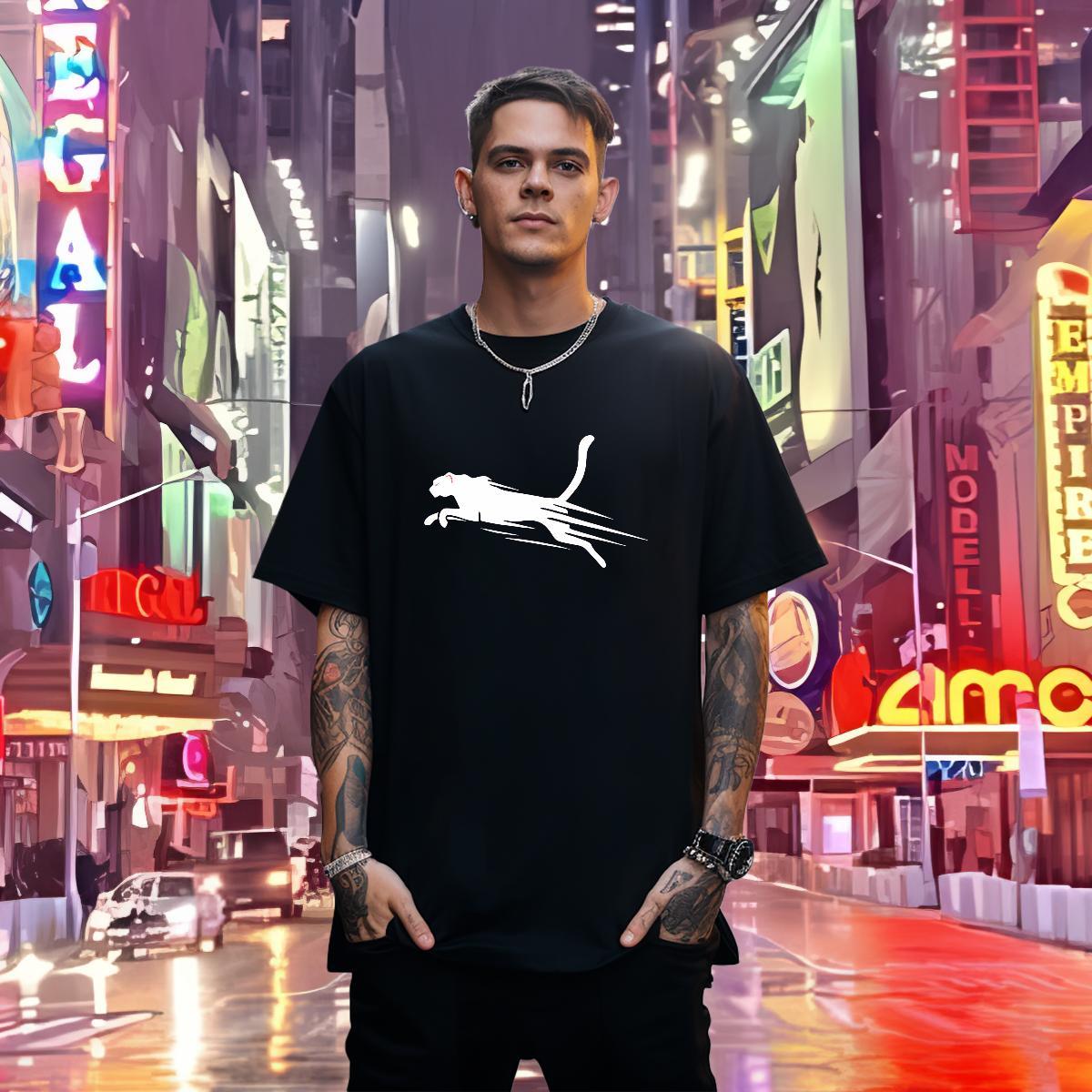 T Shirt For Man 100% Cotton 230g cat Sports Casual O Neck Short Sleeves Black Oversized Men Clothes T-Shirt 2024 Summer Brand Tops