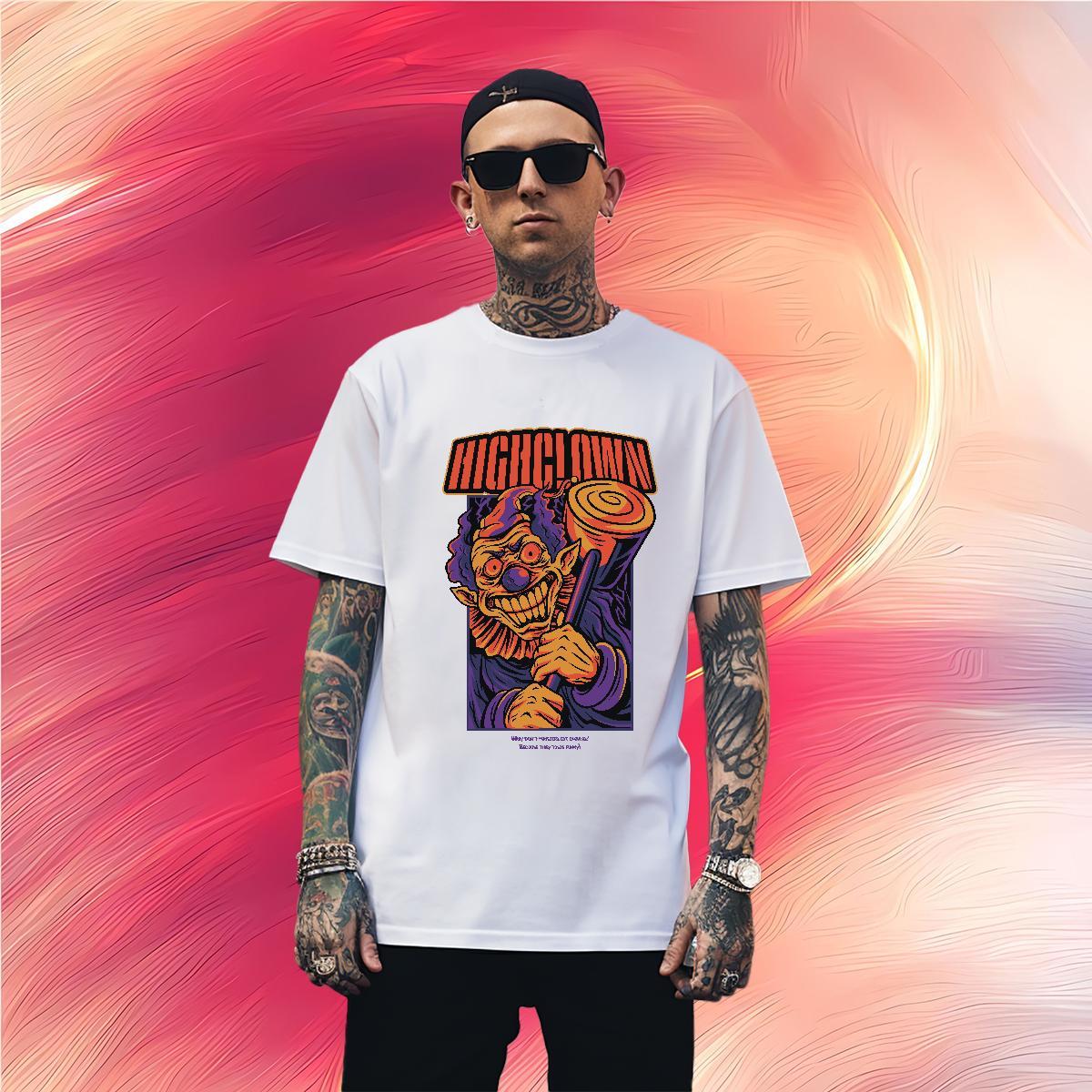 T-Shirts 230g 100% Cotton scary High Street Hip Hop O-Neck Short Sleeve DIY Printed Men Tshirts Fashion Cool Design Tops