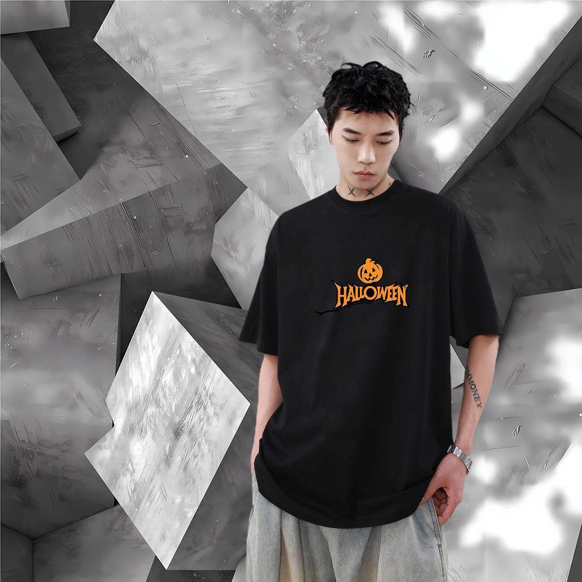 DIY Customized T-Shirts 230g 100% Cotton pumpkin Street wear Hip Hop Clothes Breathable Crew Neck Loose Fit Men Clothes T-Shirt Custom Print Plus Size