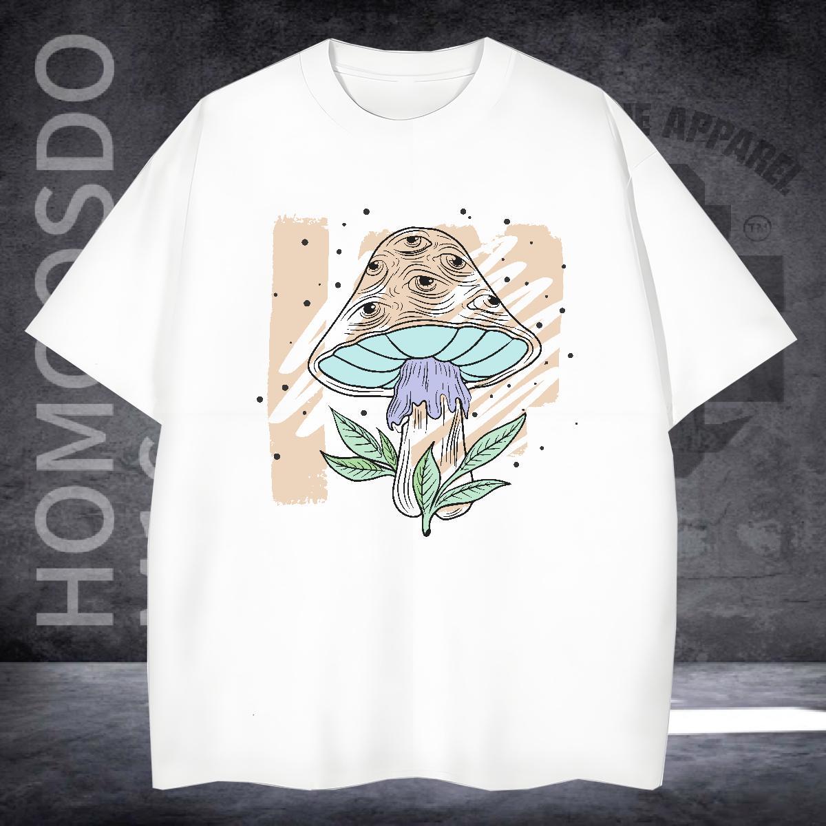 Fashion Design T Shirts Men 230g 100% Cotton mushroom Hip Hop Tshirts Short Sleeve Soft High Quality Men Tees Cartoon Printing L-4XL