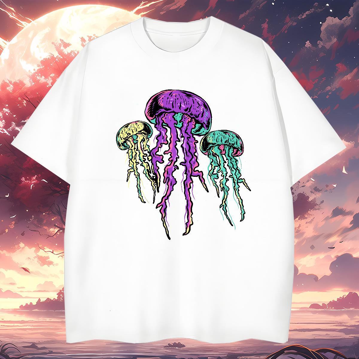 T-Shirts for Men 230g 100% Cotton jellyfish Hip Hop Pure Cotton Custom Printed Men Tshirts Wholesale Cool Tops Tees
