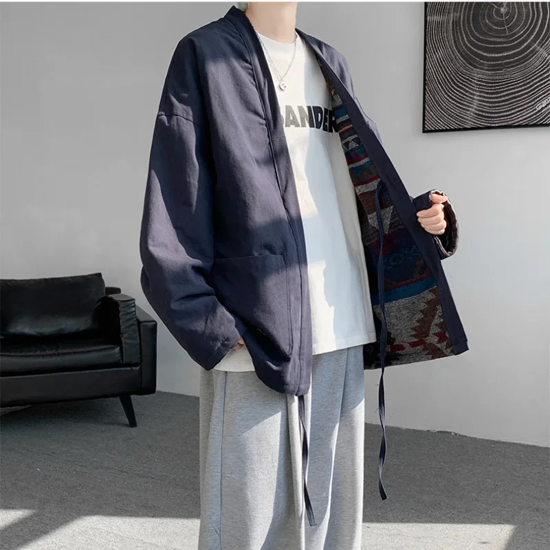 Mens shirt mens casual lace up Chinese style Taoist robe double-sided Chinese style jacket mens oversized shirt M-8XL 240806