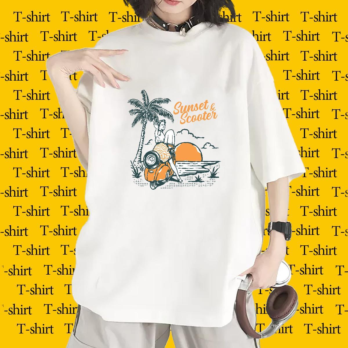 Loose fit Womens T Shirts Breathable Women Tshirts White Plus Size sea Hip Hop 230g Cotton TOP Quality Polos