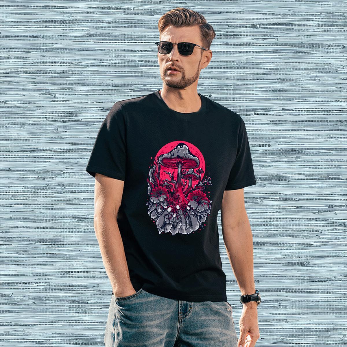 T-Shirts 230g Cotton mushroom Hip Hop Street Short Sleeve O-Neck Anime Print Mens Tshirts Fashion Design Popular Tops Tees