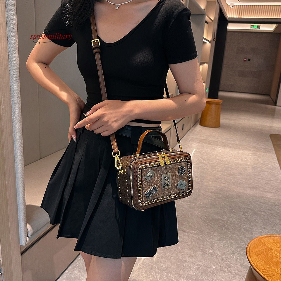 Advanced Emblem Box for Women's 2023 New Trendy Handmade Versatile Contrast Color Single Shoulder Crossbody Bag H86#45