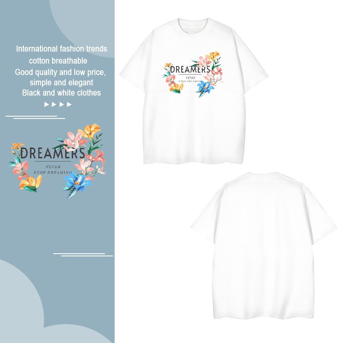 T-Shirts for Men 230g Cotton flower Beach Short Sleeve O-Neck Anime Men Clothes T-Shirt Casual New Unisex Wear