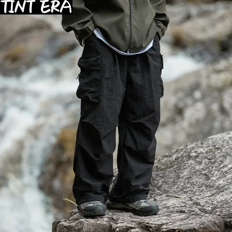 TINT ERA Parachute Cargo Pants Men Oversize Outdoor Casual Trousers Male Waterproof Man Japanese Streetwear Hip Hop 240806