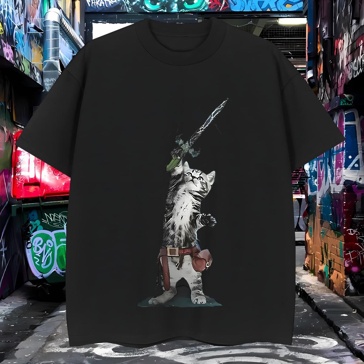 Designer T shirt 230g Pure Cotton cat Hip Hop Street Tees Shirts Breathable Short Sleeve Soft Tshirt for Man Woman Custom Printed