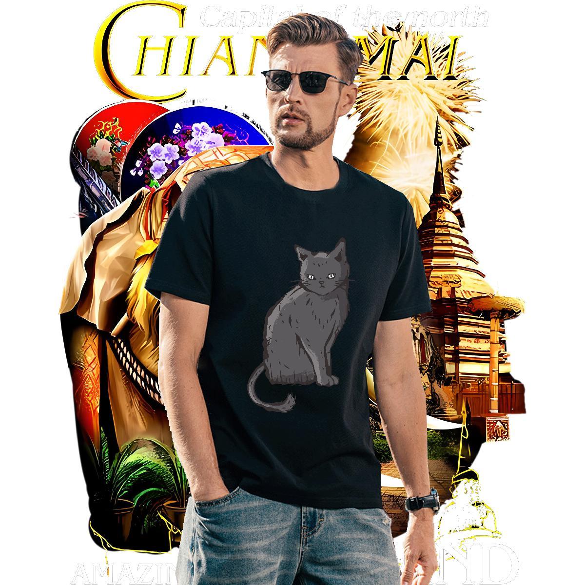 Brand Mens Tshirts 230g 100% Cotton cat T-Shirts Hip Hop Crew Neck White Plus Size Factory Direct Tee Shirt