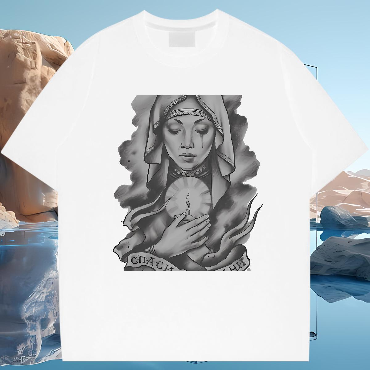 T shirt 230g 100% Cotton nun Anime Printing Street Breathable Short Sleeve DIY Logo Oversized Tshirt for Man Woman Stylist Designer Clothes