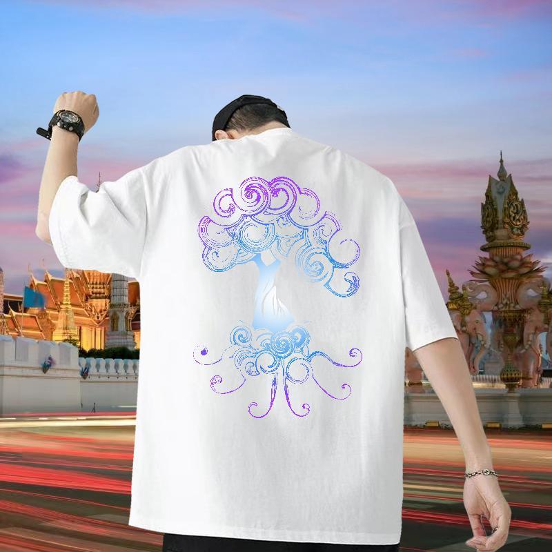 Free Shipping T shirt 230g 100% Cotton tree Anime Printing Street Wear Pure Cotton Popular Couples T Shirts DIY Anime