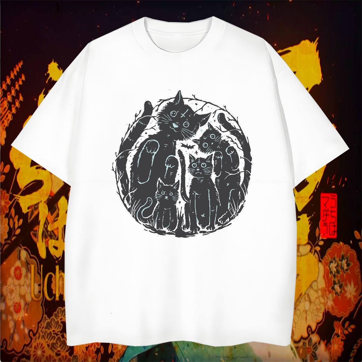 Mens T Shirts 100% Cotton 230g cat Beach O-Neck Short Sleeve Custom Anime Men Clothes T-Shirt Stylist Cool Design Tops Shirt