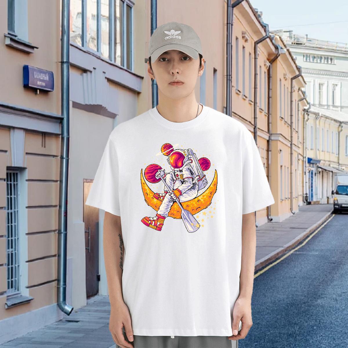 Men T Shirts 230g 100% Cotton cosmonaut Spring Summer Short Sleeve O-Neck Customized Men Tees Wholesale High Quality Tee Shirt