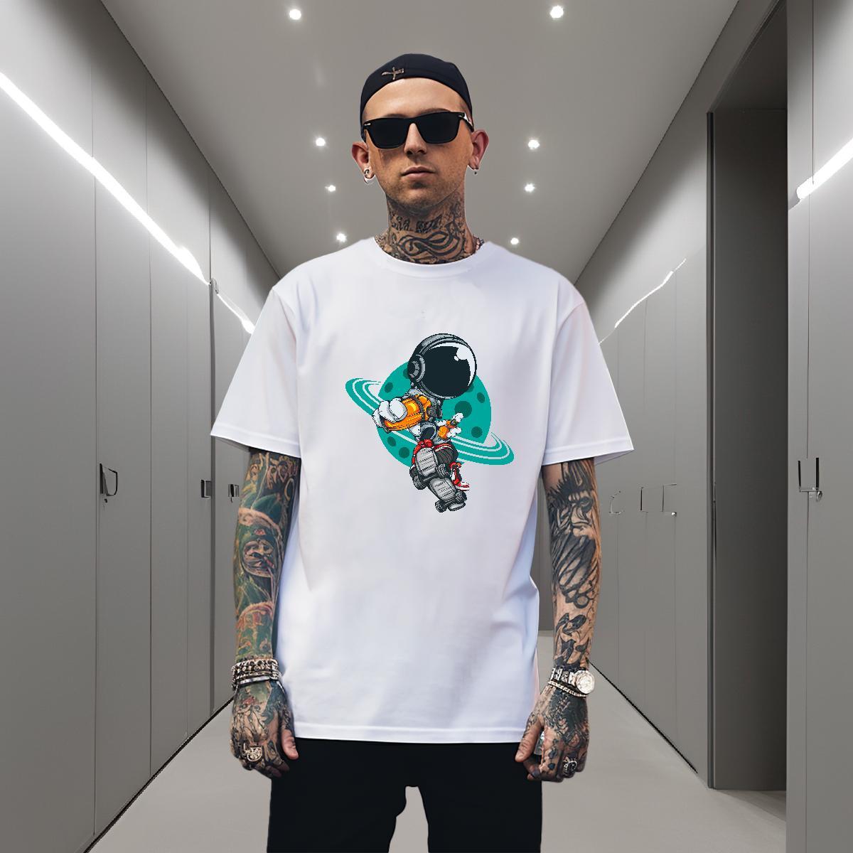 T shirt 230g Pure Cotton cosmonaut Street Breathable Short Sleeve DIY Mens Tshirts Brand High Quality Tops Shirt
