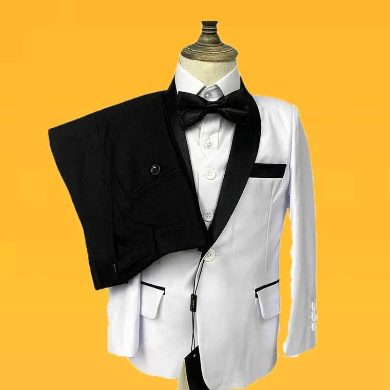 Suits Boys Dark Green Blazer Pants Vest Bowtie 4 Piece Groom Suit Gentleman Kids Wedding Party Dress Child 2-14 Year Old Festival Set