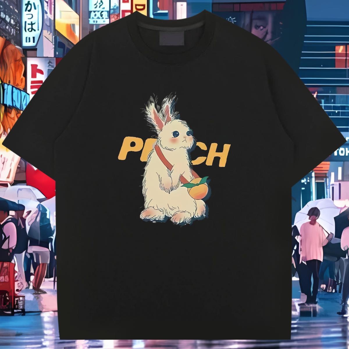 Fashion Design Mens T Shirts 230g 100% Cotton rabbit Casual Beach Tops Tees Pure Cotton Cool Design Men Tshirts Cartoon Printing L-4XL