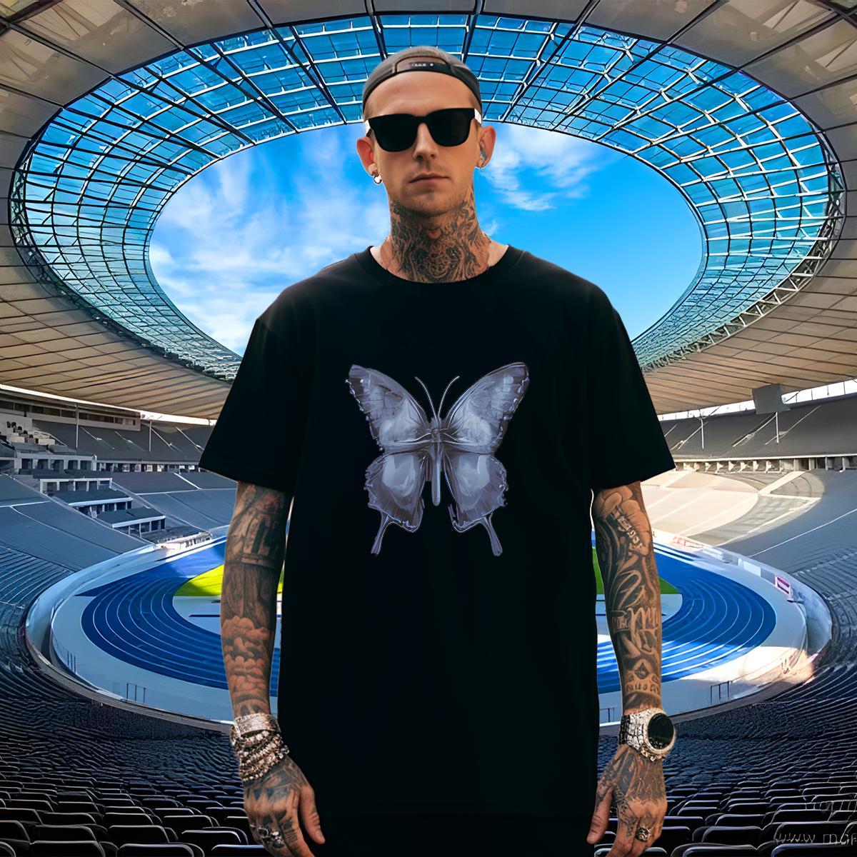 Soft Tshirts 100% Cotton 230g Sport Butterfly Anime Breathable Crew Neck 2024 DIY T-Shirts for Men Tees