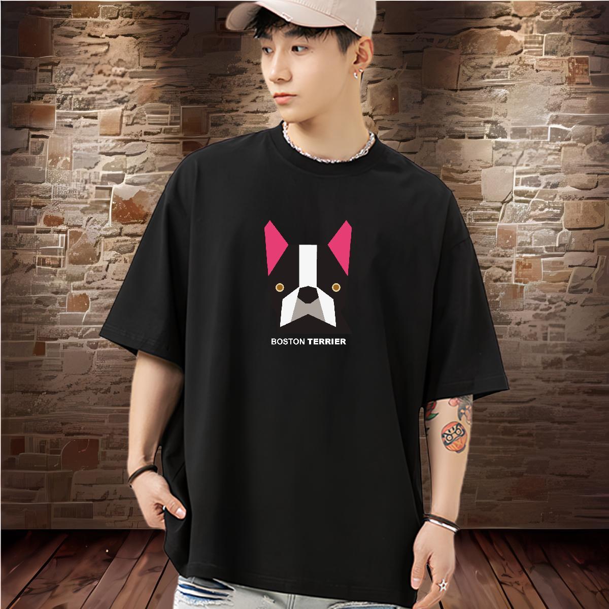 Designer Men T Shirts 100% Cotton 230g dog Street Wear Tee Shirt Breathable Loose Men Tees Plus Size Cartoon
