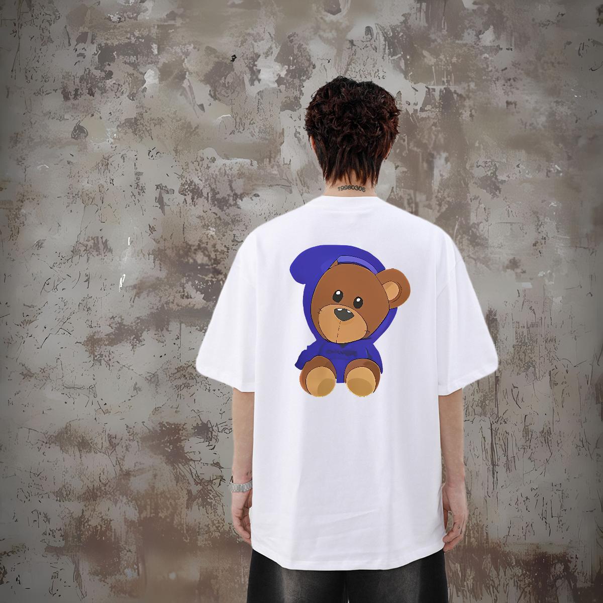 Casual New Men T Shirts 230g 100% Cotton bear Home Outdoor Tees Breathable Soft Cool Tshirts Custom Cartoon