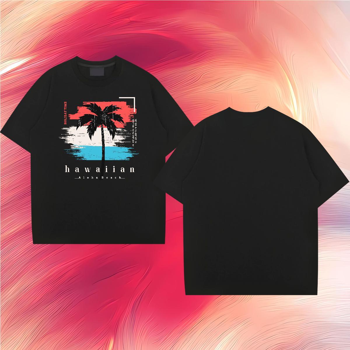 T shirt 230g Pure Cotton tree Casual Beach Round Neck Short Sleeve Plus Size Cartoon Couples T Shirts Classic Soft Tops Shirt