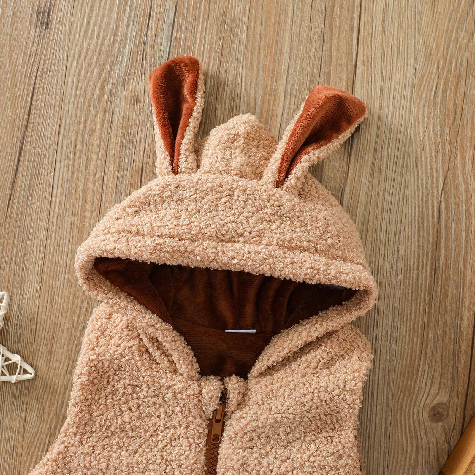Preschool Girl Ear Design Hooded Zipper Teddy Camouflage Tank TopW240724