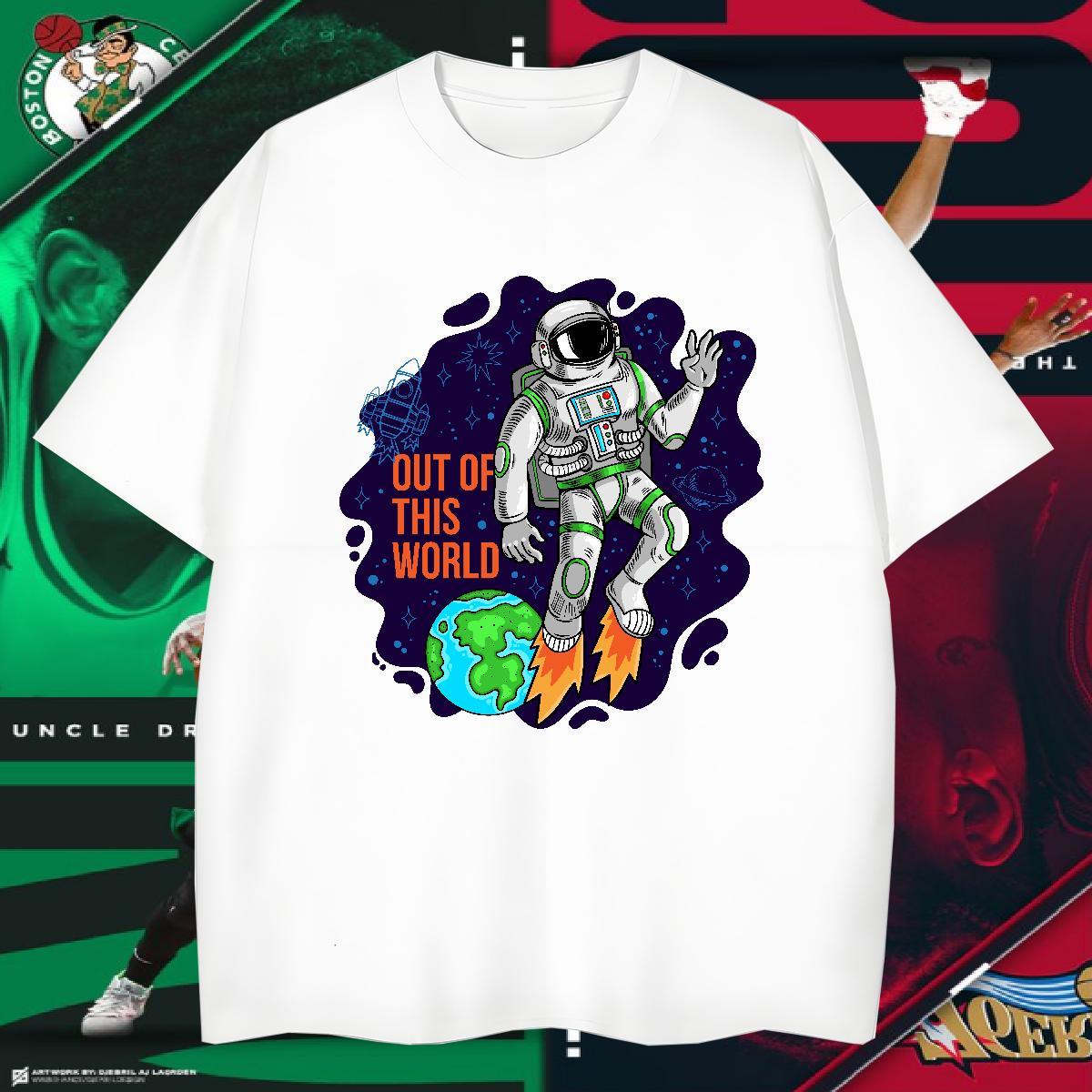 T-Shirts for Men 230g Pure Cotton cosmonaut Street Casual Crew Neck Breathable Oversized 4XL Tshirts Fashion Design Free Shipping Tees Shirts