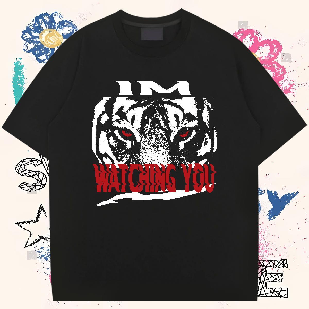 Brand T-Shirts 230g Cotton tiger Hip Hop Tees Shirts Breathable Short Sleeve Loose Men Tops Tees DIY Logo Oversized