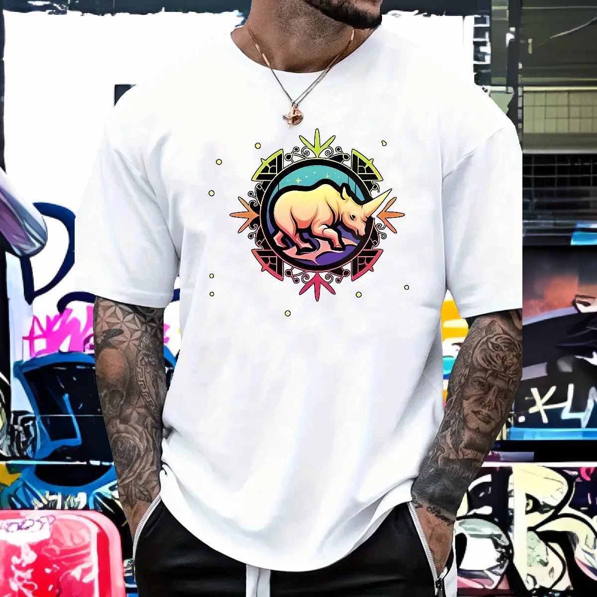 DIY Men T Shirts 230g Pure Cotton rhinoceros Street Casual Tops Shirt O Neck Short Sleeves Comfortable Couples T Shirts Custom Big Size
