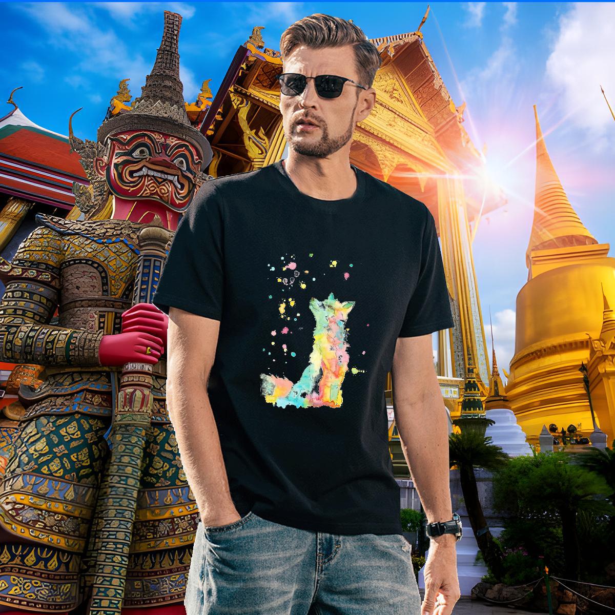 Loose Tshirt for Man Woman 230g Cotton wolf Man T Shirts Anime Printing Street Breathable Crew Neck Custom Anime Brand Clothes