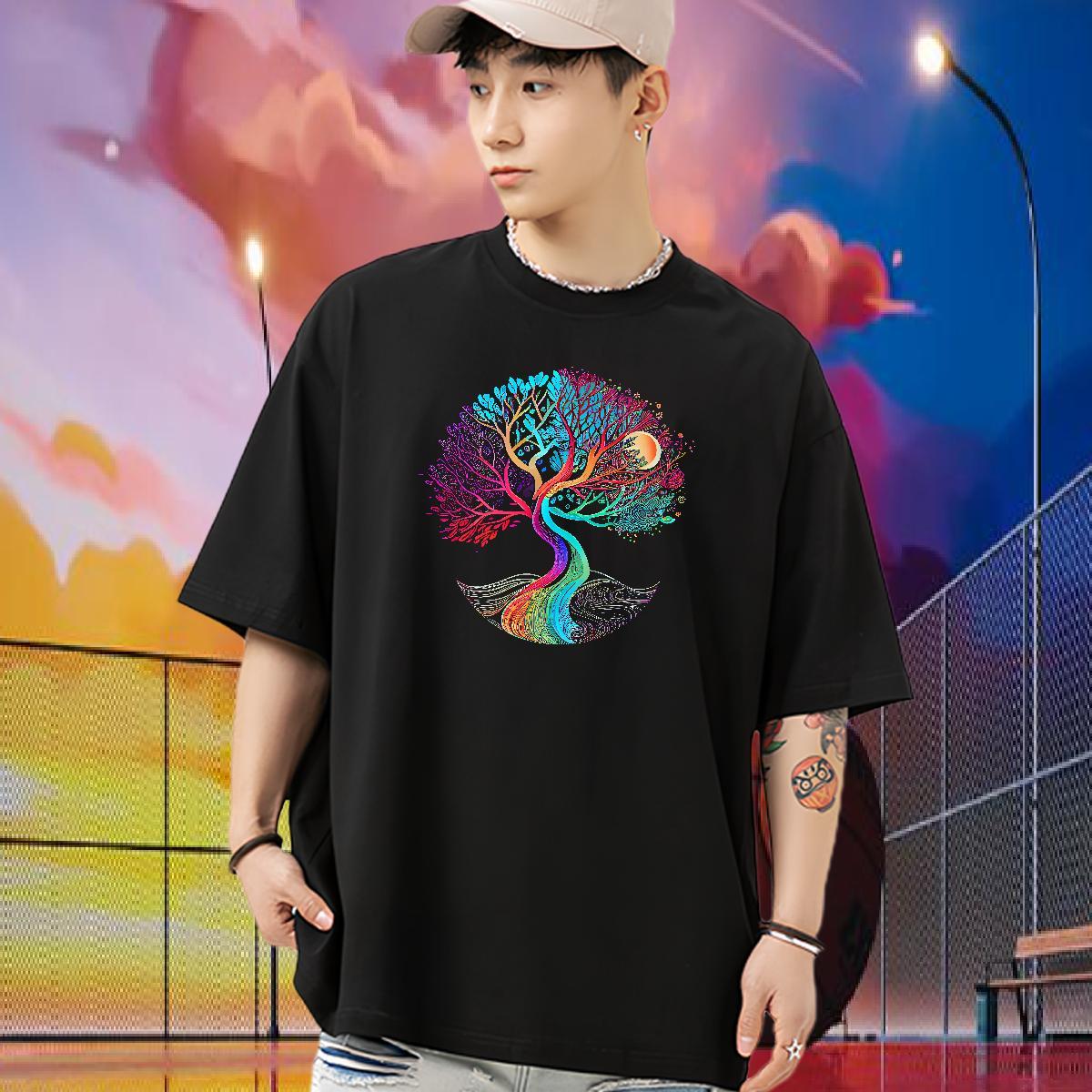 Classic Casual Man T Shirts 230g Cotton tree Hip Hop Street Tees Shirts Breathable Soft Designer Couples T Shirts DIY Logo Oversized